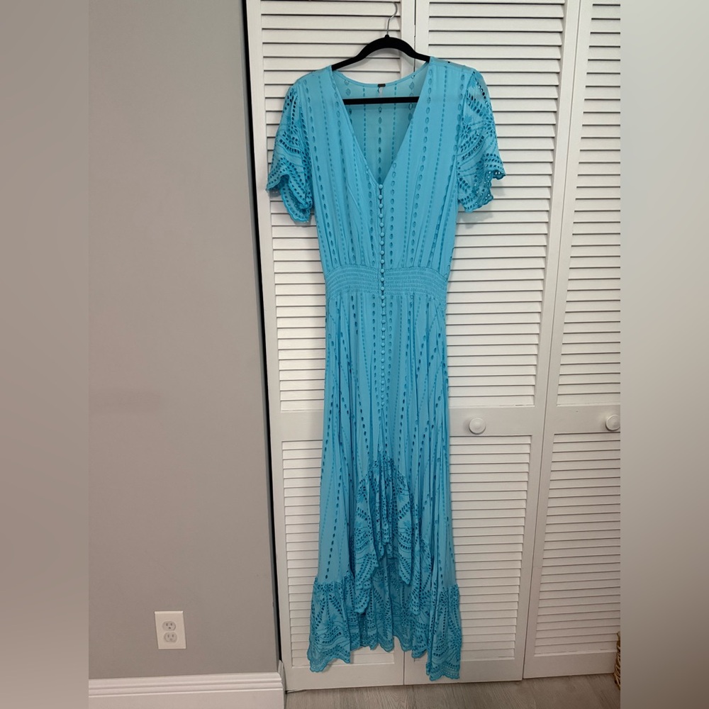 Young Fabulous & Broke Aqua Eyelet V-Neck Maxi Dress